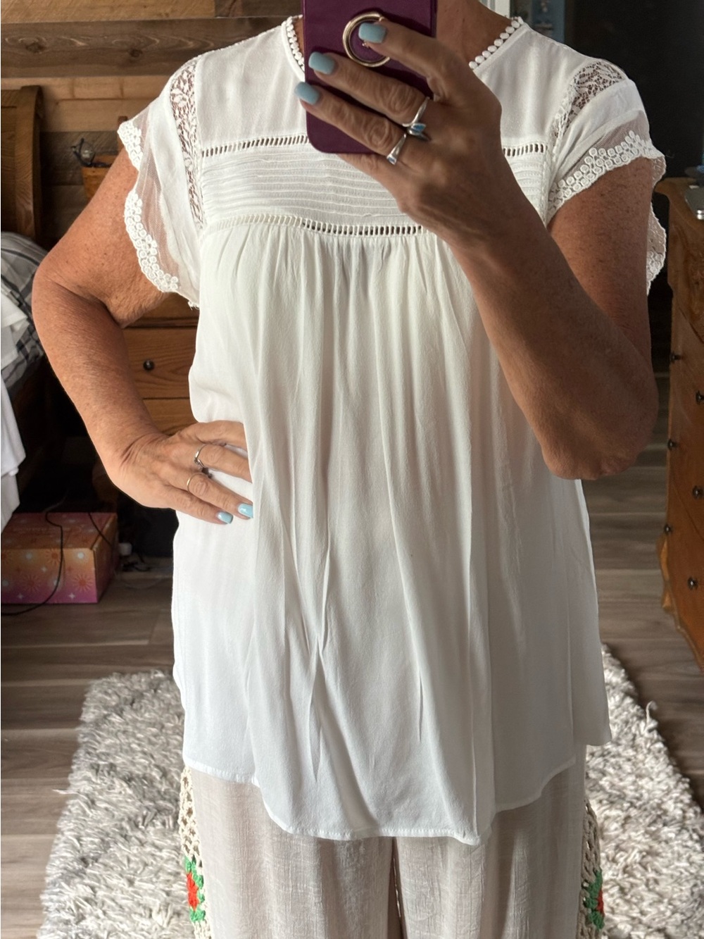 White Lace Detail Women's Blouse Size CL